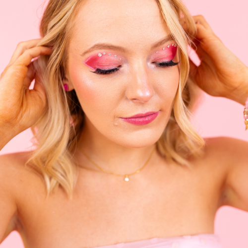 Pink makeup look with gems by #YBL