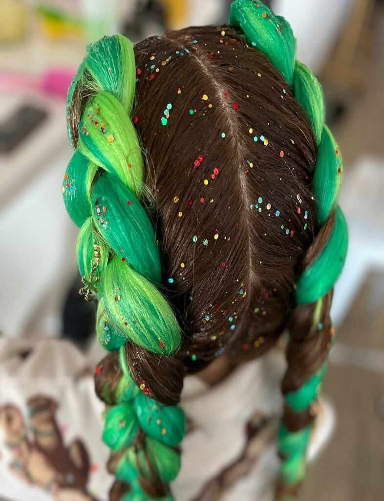 Holiday grinch braids