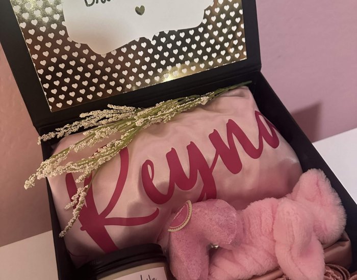 Wedding party proposal box with custom robe, PJs, and more